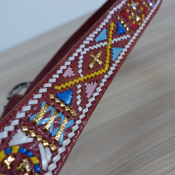 Belt‎ Womens Brown Leather Western Buckle XS Native Cowgirl Aztec Hippie Tribal main image 7